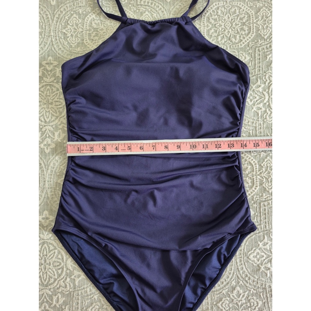 Holipick Womens High Neck Ruched One Piece Swimsuit Navy Blue Large - Picture 2 of 6